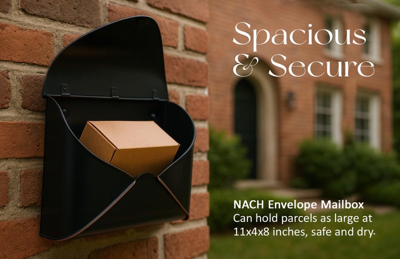 NACH Black Mailbox Wall Mount, 12.5 x 5 x 10 inch Wall Mount Mailboxes for Outside, Waterproof Mailboxes for Outside - Envelope Mailbox - Image 4
